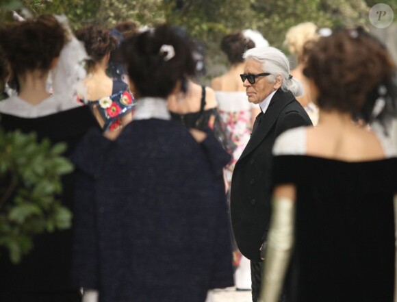 Karl Lagerfeld à l'issue du défilé Chanel Haute Couture le 22 janvier 2013 à Paris