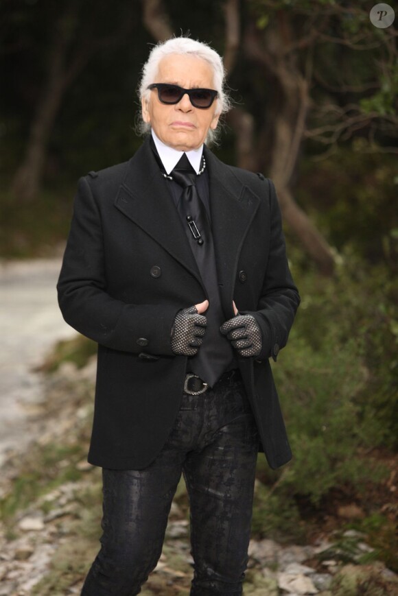Karl Lagerfeld à l'issue du défilé Chanel Haute Couture le 22 janvier 2013 à Paris