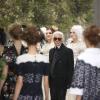 Karl Lagerfeld à l'issue du défilé Chanel Haute Couture le 22 janvier 2013 à Paris