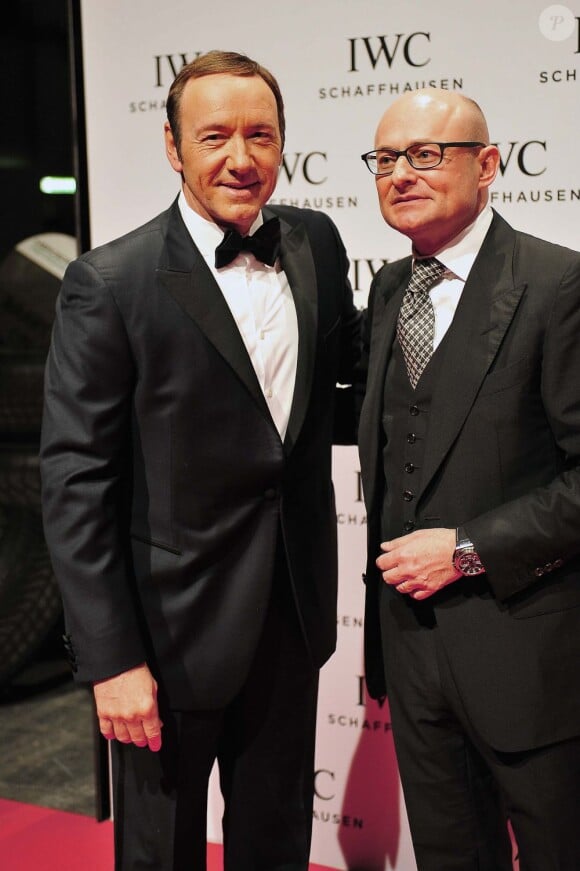 L'acteur Kevin Spacey et Georges Kern à la soirée 'IWC Schaffhausen Race Night' à Genève en Suisse, le 22 janvier 2013.