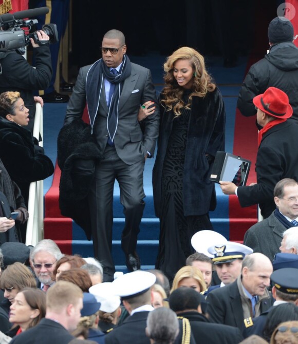Jay-Z et Beyoncé Knowles assistent à la cérémonie d'investiture de Barack Obama au Capitol. Washington, le 21 janvier 2013.