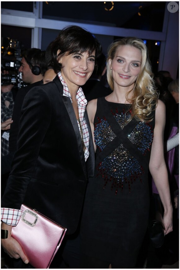 Inès de la Fressange et Sarah Marshall lors du 11e Dîner de la Mode contre le Sida au Pavillon d'Armenonville. Paris, le 24 janvier 2013.