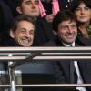 Nicolas Sarkozy et Leonardo lors du match entre le PSG et Lille (1-0) le 27 janvier 2012 au Parc des Princes à Paris