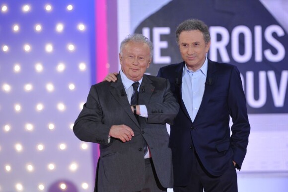 Michel Drucker et Philippe Bouvard à l'enregistrement de l'émission Vivement Dimanche à Paris, le 29 Janvier 2013, et qui sera diffusée le 3 février 2013.