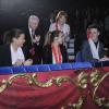 Louis Ducruet, Pauline Ducruet, et la princesse Stéphanie de Monaco lors de la cérémonie de clôture de la New Generation, 2e compétition de Cirque pour de jeunes artistes à Monaco le 3 février 2013.