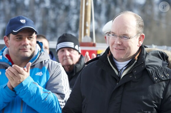 Le prince Albert de Monaco à Saint-Moritz le 3 février 2013 lors des championnats du monde de bobsleigh et de skeleton.