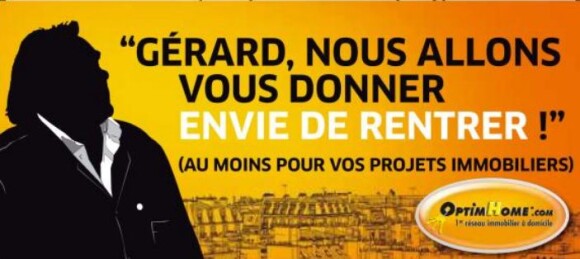 Publicité pour OptimHome s'inspirant de l'affaire Gérard Depardieu, publiée le 4 février 2013 dans Libération.