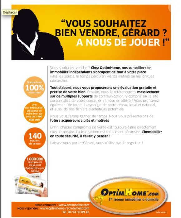 OptimHome surfe sur l'affaire Depardieu pour une publicité dans Libération, le 4 février 2013.