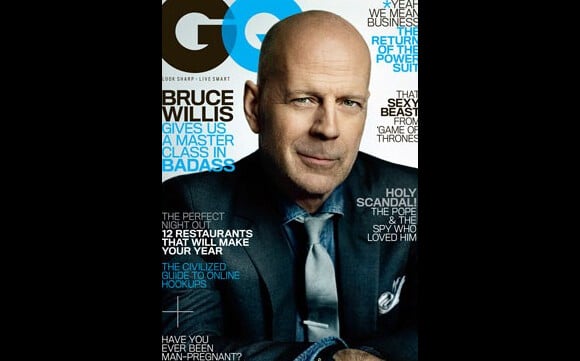 Bruce Willis fait la couverture du magazine GQ, daté du mois de mars 2013.