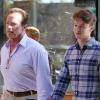 Exclusif - Arnold Schwarzenegger et son fils aîné Patrick vont déjeuner au restaurant à Brentwood, le 11 février 2013.