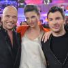 Pascal Obispo, Michaël Youn et Isabelle Funaro à l'enregistrement de l'émission Vivement Dimanche, à Paris, le 13 février 2013. L'émission sera diffusée le 17 février.