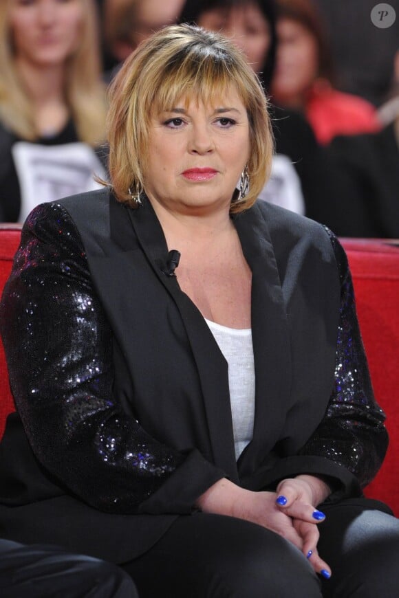 Michèle Bernier à l'enregistrement de l'émission Vivement Dimanche, à Paris, le 13 février 2013. L'émission sera diffusée le 17 février.