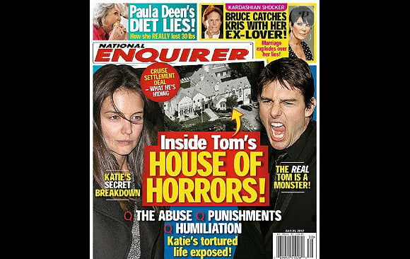 La couverture du magazine National Enquirer qui fait passer Tom Cruise pour un monstre
