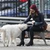 Olivia Wilde passe un instant avec son chien Paco à Chelsea, quartier de New York, le 16 février 2013
