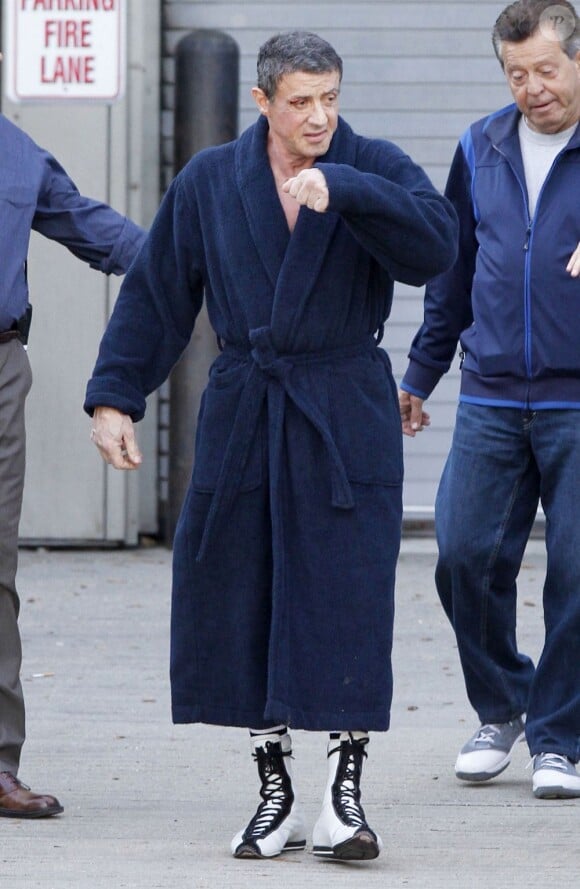 Sylvester Stallone prêt à en découdre avec Robert De Niro sur le tournage de Grudge Match à la Nouvelle Orléans le 19 février 2013.