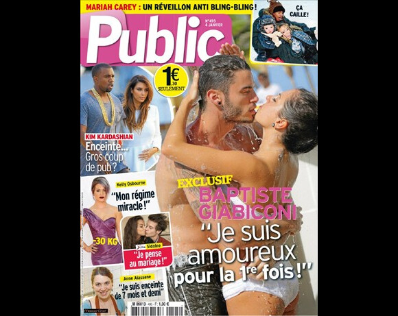 Couverture de Public, Baptiste Giabiconi parle de son amour. Le magazine est paru le  janvier 2013.