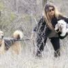 Monica Cruz, enceinte, va se promener avec ses chiens à Madrid, le 20 février 2013.