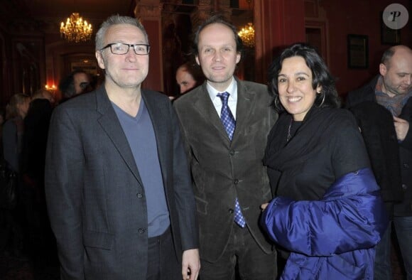 Laurent Ruquier, Jean-Marc Dumontet et Isabelle Alonso pour la 200e d'"Inconnu à cette adresse" au Théâtre Antoine à Paris, le 25 février 2013.