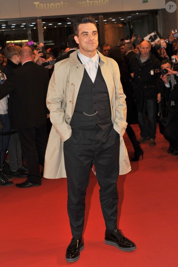 Le chanteur Robbie Williams a présenté la nouvelle collection de sa ligne de vêtements pour homme, Farrell, à Berlin le 26 février 2013.
