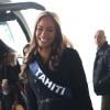 Exclusif - Hinarani De Longeaux, Miss Tahiti, à l'aéroport Charles de Gaulle à Paris, pour prendre l'avion en direction de l'Ile Maurice, le 14 novembre 2012.