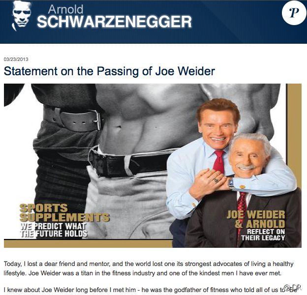 Arnold Schwarzenegger bouleversé par la mort de Joe Weider, père de son destin Purepeople
