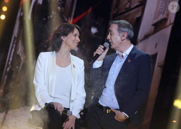 EXCLU - Carole Rousseau et Alain Chamfort le 22 mars 2013 lors de l'enregistrement de l'émission "Toute la télé chante pour le Sidaction" au Théâtre Marigny qui sera diffusée sur France 2, le 6 avril 2013