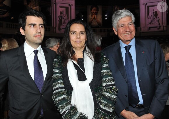 Francoise Bettencourt-Meyers et son fils Nicolas Meyers, Maurice Levy (PDG Publicis) - Cérémonie pour les Prix L'Oréal-Unesco remis à la Sorbonne à Paris, le 28 mars 2013. 