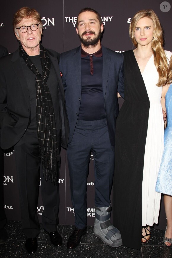 Robert Redford, Shia LaBeouf et Brit Marling lors de l'avant-première du film Sous surveillance à New York le 1er avril 2013