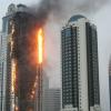 Le gratte-ciel dans lequel se trouvait le supposé appartement de Gérard Depardieu offert par le président tchétchène Ramzan Kadyrov a brûlé le 3 avril 2013 à Grozny.