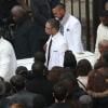 Sortie d'église lors des obsèques de Gérald Babin (candidat de Koh Lanta), à Nemours, le vendredi 5 avril 2013 - Un cortège blanc porte le cercueil