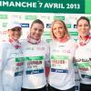 Marine Lorphelin, Sylvie Tellier, Laëtitia Bléger et Laury Thilleman lors du marathon de Paris, le 7 avril 2013