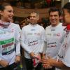 Marine Lorphelin, Paul Belmondo et Taïg Khris au marathon de Paris le dimanche 7 avril 2013 pour courir sous les couleurs de Mécénat Chirurgie Cardiaque