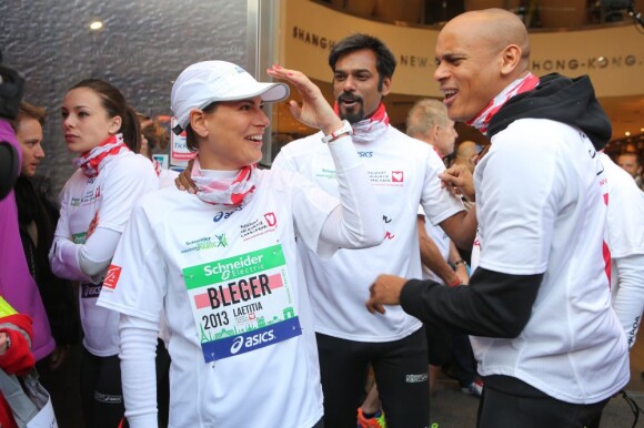 Marc Raquil, Satya Oblette et Laëtitia Bléger au marathon de Paris le dimanche 7 avril 2013 pour courir sous les couleurs de Mécénat Chirurgie Cardiaque