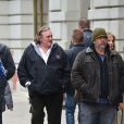Gérard Depardieu et Luc Besson à New York le 13 avril 2013.