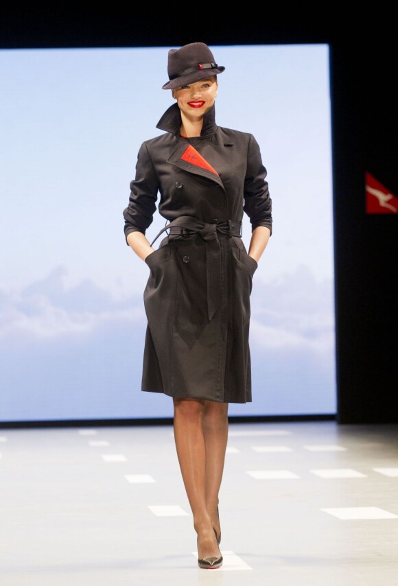 Miranda Kerr lors du dévoilement des nouveaux uniformes de la compagnie aérienne Qantas à Sydney. Le 15 avril 2013.