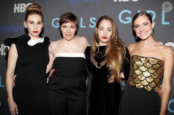 Zosia Mamet, Lena Dunham, Jemima Kirke et Allison Williams à la soirée de lancement de la 2e saison de Girls par la chaîne HBO, à New York, le 9 janvier 2013.