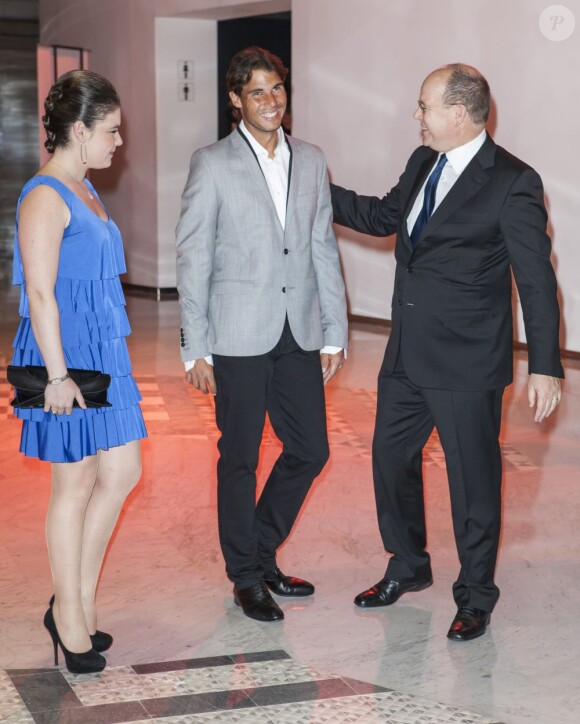 Melanie de Massy, Rafael Nadal et le prince Albert au Sporting d'été pour la "La Grande Nuit du Tennis" le 19 avril 2013 en marge du Masters de Monte-Carlo.