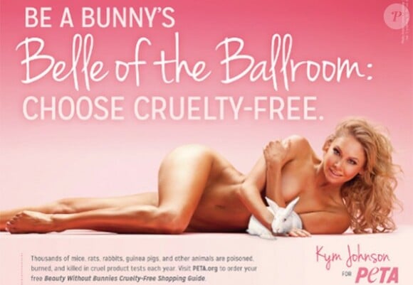 Kym Johnson, 36 ans, danseuse australienne starisée par Dancing with the Stars, a posé nue en avril 2013 pour une campagne de la PETA contre les tests pratiqués sur les animaux.