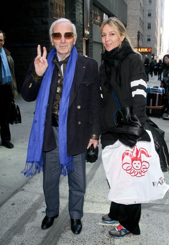 Charles Aznavour et sa fille Katia à New York le 6 avril 2013