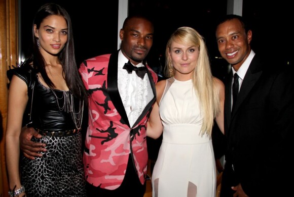 Shanina Shaik, Tyson Beckford, Lindsey Vonn et Tiger Woods lors de l'after du gala MET ball à New York, le 6 mai 2013.
