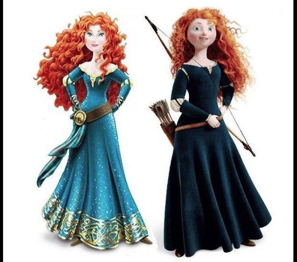La nouvelle version de Merida (à gauche) et la version dans le film des studios Disney Rebelle (à droite)