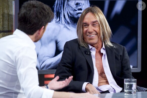 La rockstar Iggy Pop durant l'émission d'Antena 3 "El Hormiguero" à Madrid, le 13 mai 2013.