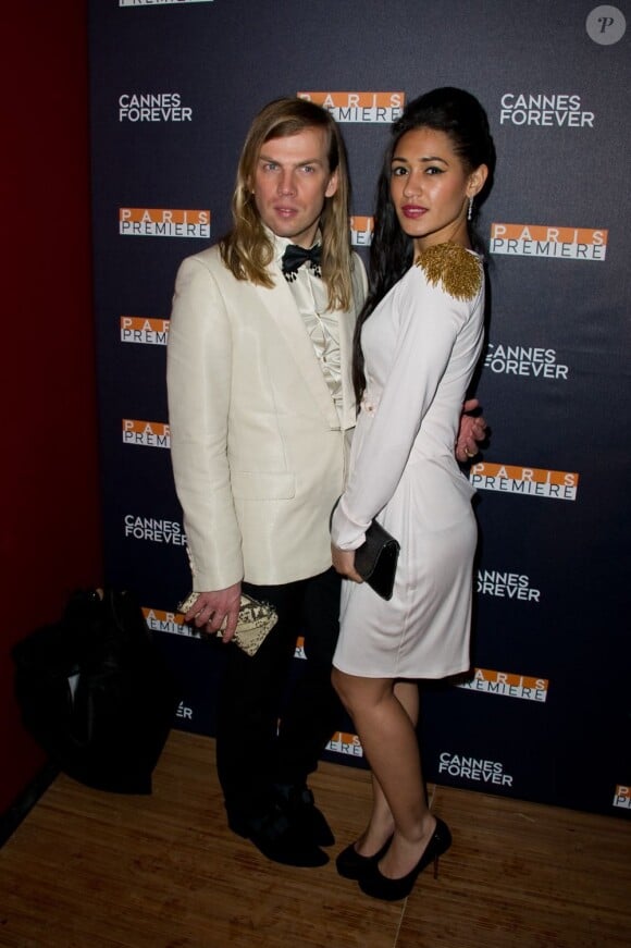 Christophe Guillarme, Josephine Jobert à la soirée Paris Première à la Plage Chivas à Cannes, le 16 mai 2013.