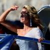 Arrivée par bateau à Cannes pour Heidi Klum, qui effectue une rapide apparition sur les marches du Palais des Festivals. Le 23 mai 2013.