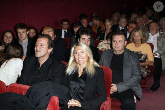 Christophe Lambert, Marie Sara, Christophe Bourseiller et son fils Jean lors de l'hommage à Antoine Bourseiller au studio des Champs-Élysées à Paris. Le 3 juin 2013.