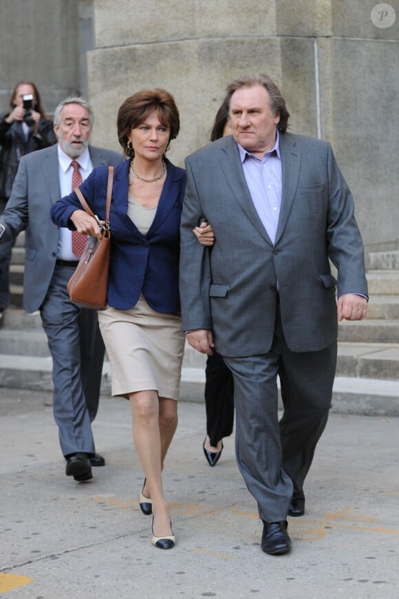 Gérard Depardieu et Jacqueline Bisset sur le tournage du film "Welcome to New York le 3 mai 2013