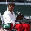 Yannick Noah a joué les arbitres lors d'un match du Trophée des Légendes qui opposait Mansour Bahrami et Pat Cash à Guy Forget et Henri Leconte, le 5 juin 2013, à l'occasion du 30e anniversaire de sa victoire à Roland-Garros