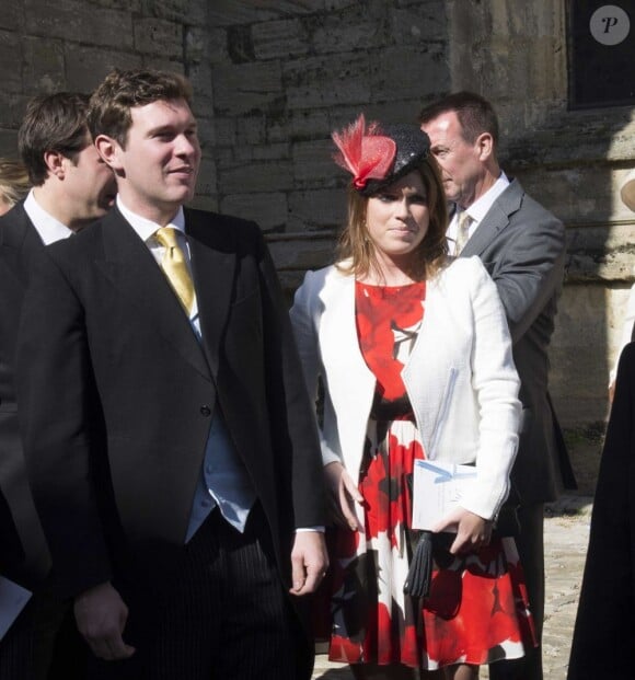 La princesse Eugenie d'York et son compagnon Jack Brooksbank au mariage de Lady Natasha Rufus Isaacs, amie de William et cofondatrice de Beulah, et de Rupert Finch, ex-boyfriend de Kate Middleton, le 8 juin 2013 à Cirencester.