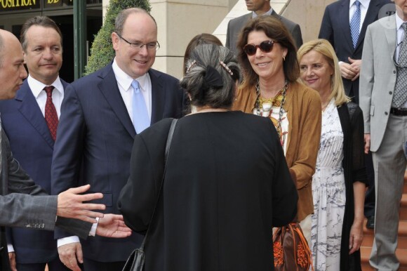 Le prince Albert II de Monaco et la princesse Caroline de Hanovre étaient présents au côté de la veuve de Léo Ferré, Marie-Christine, venue de Toscane avec son fils Mathieu et ses petits-enfants Charlotte et Nicolas, le 11 juin 2013 à Monaco pour le baptême de l'Espace Léo-Ferré, ex-Salle du Canton.