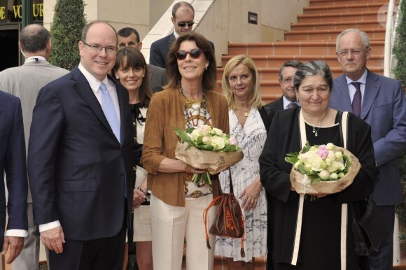 Le prince Albert II de Monaco et la princesse Caroline de Hanovre étaient présents au côté de la veuve de Léo Ferré, Marie-Christine, venue de Toscane avec son fils Mathieu et ses petits-enfants Charlotte et Nicolas, le 11 juin 2013 à Monaco pour le baptême de l'Espace Léo-Ferré, ex-Salle du Canton.